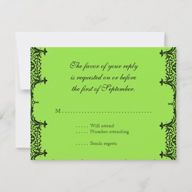 Black n White Fleur de Lis Damask Wedding RSVP Card (Front)