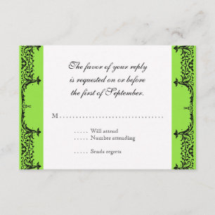 Black n White Fleur de Lis Damask Wedding RSVP Card