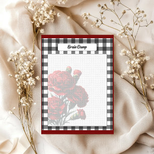 Black n White Floral Gingham_ Brain Dump Notepad