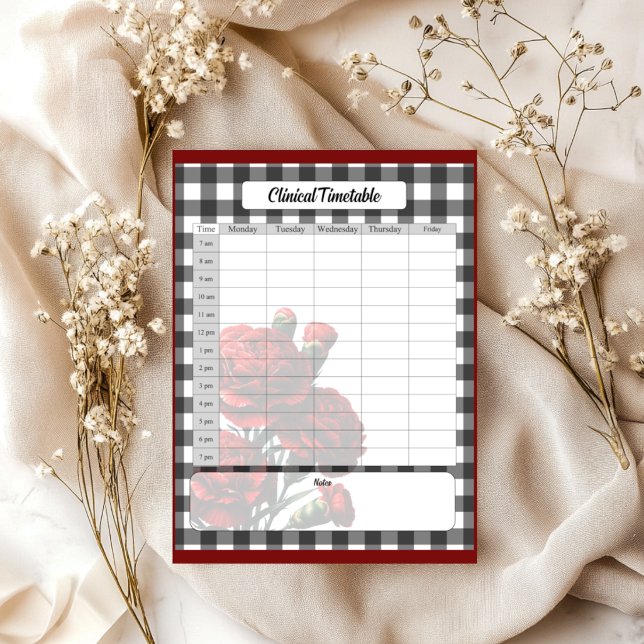 Black n White Floral Gingham _ Clinical Timetable Notepad (Creator Uploaded)