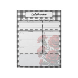 Black n White Floral Gingham _ Daily Overview Notepad