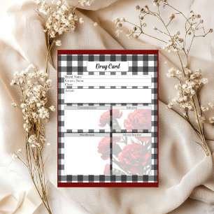 Black n White Floral Gingham _Drug Card Notepad