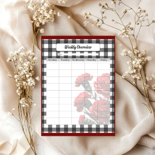 Black n White Floral Gingham_ Weekly Overview Notepad