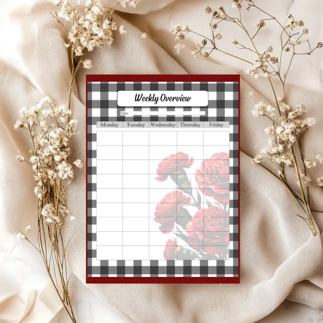Black n White Floral Gingham_ Weekly Overview Notepad (Creator Uploaded)