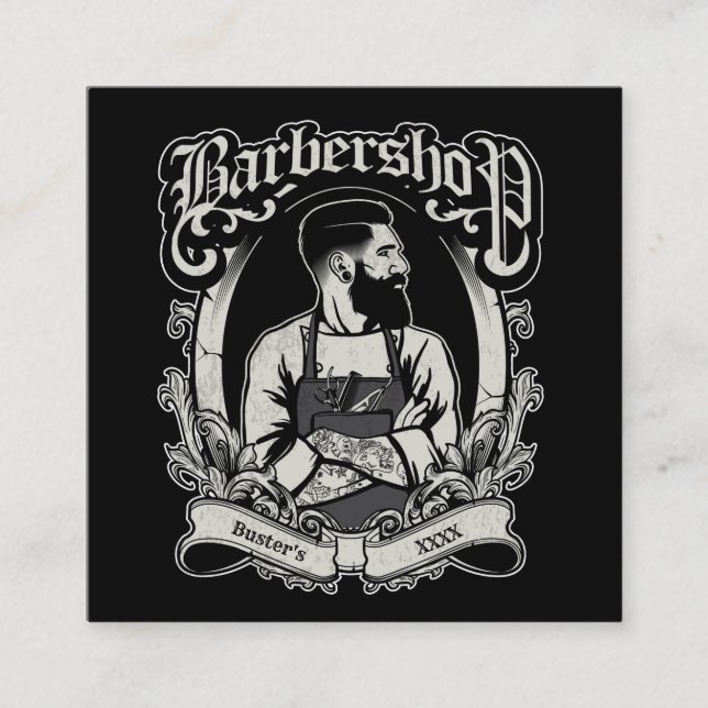 Black-n-White Hipster Square Personalize Square Business Card (Front)