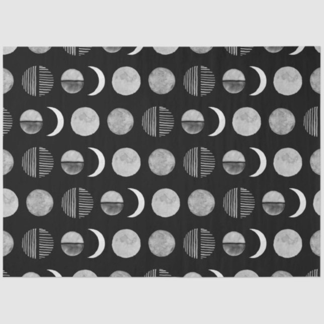 Black n White Modern Sun Moon Abstract Decoupage Tissue Paper (Front)