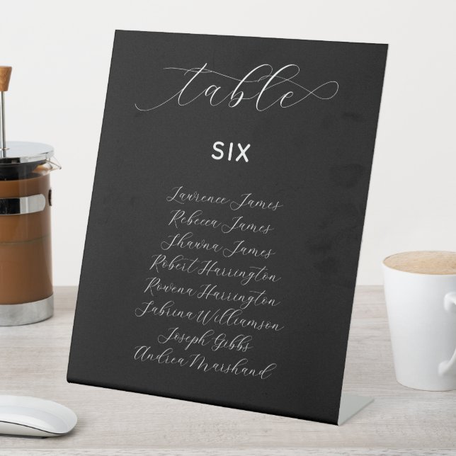 Black n White Names List Table Number Pedestal Sign (In SItu)