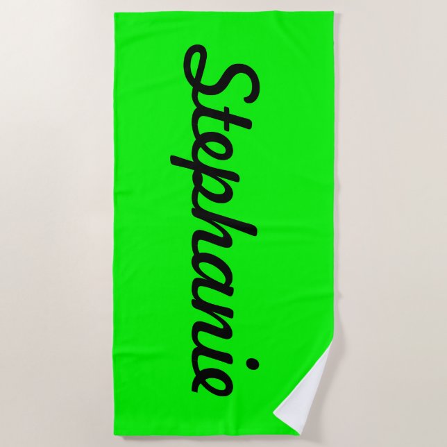 Black Name or Monogram on Lime Green Beach Towel (Front)