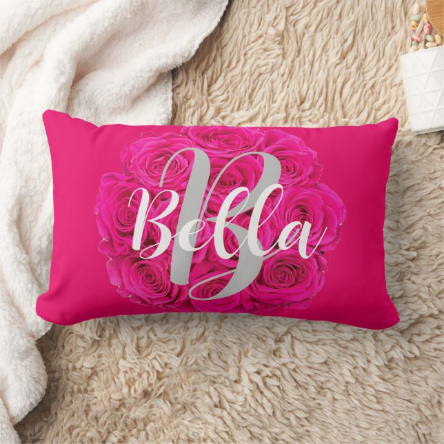 Black Name Personalised Pink Lumbar Pillow (Blanket)