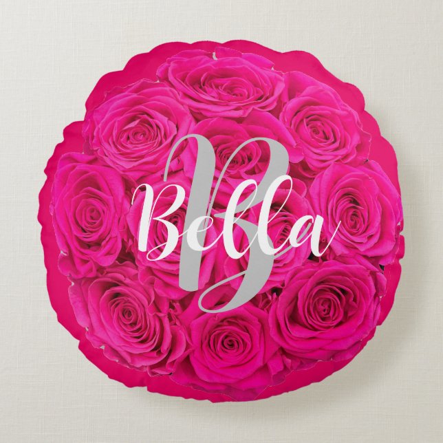 Black Name Personalised Pink Round Pillow (Front)
