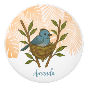 Black-Naped Monarch Nestled Among the Leaves Ceramic Knob