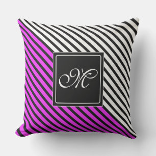 Black Narrow Stripes + your back-colour & monogram Throw Pillow