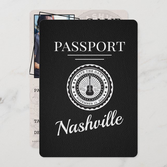 Black Nashville Passport Save The Date (Front/Back)