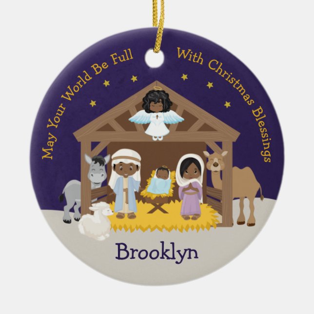 Black Nativity Scene Ceramic Ornament (Front)