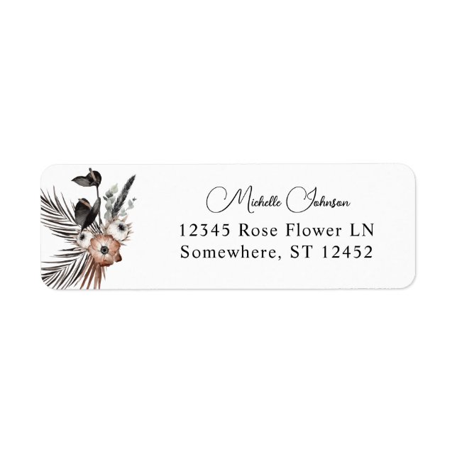 Black & Natural Floral Boho Adresse de retour Labe (Devant)