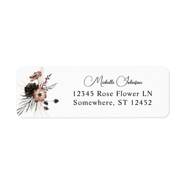 Black & Natural Floral Boho Return Address Label (Front)