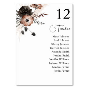 Black & Natural Floral Boho Table Seating Chart Table Number
