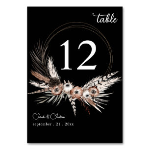 Black & Natural Floral Boho Wedding - Black Table Number