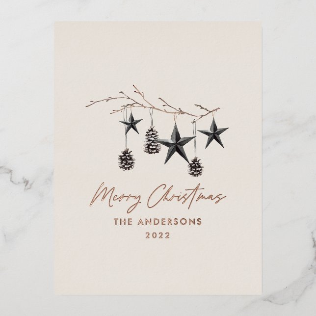 Black natural modern scandi botanical Christmas Foil Holiday Postcard (Front)