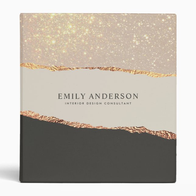 black natural pink glitter gold modern elegant  binder (Front)