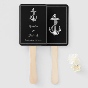 Black Nautical Anchor Wedding Hand Fans
