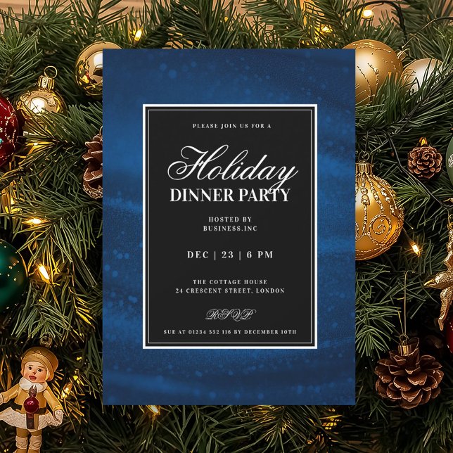 Black & Navy Blu Sequins Xmas Holiday Dinner Party Invitation (Black & Navy Blu Sequins Xmas Holiday Dinner Party Invitation)