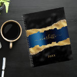 Black navy blue gold agate marble name 2025 planner<br><div class="desc">Black navy blue and faux gold,  agate,  marble stone print as background. Personalize and add your name and a year. The name is written with a modern hand lettered style script.</div>