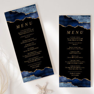 Black & Navy Blue Gold Calligraphy Wedding Menu