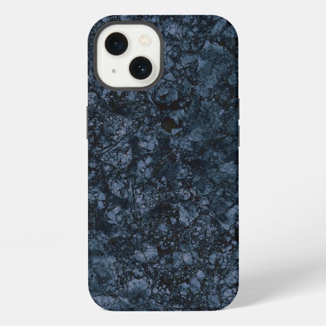 Black & Navy Blue Marble Texture iPhone Case (Back)