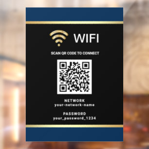 Black Navy Blue QR Code Wifi Network Password Window Cling