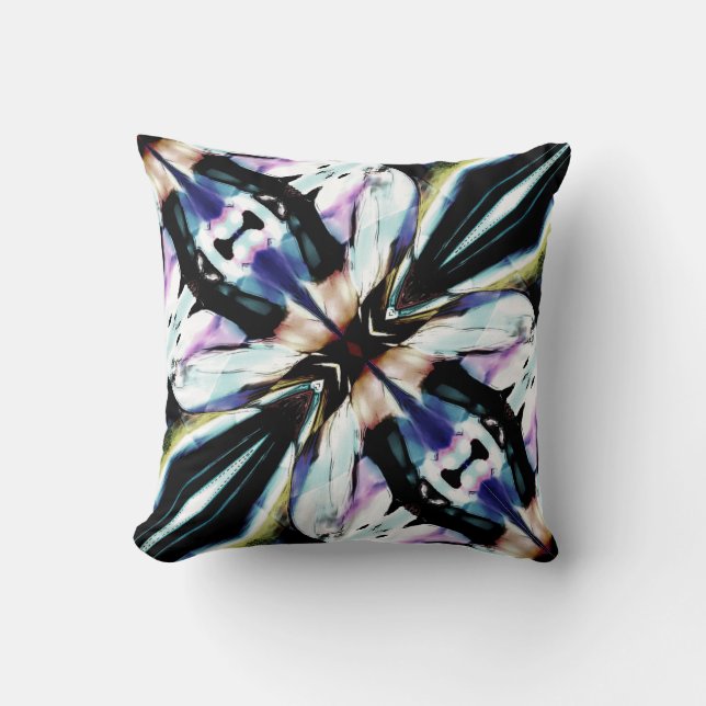 Black Navy Pink Tan Yellow White Abstract Flower Throw Pillow (Front)