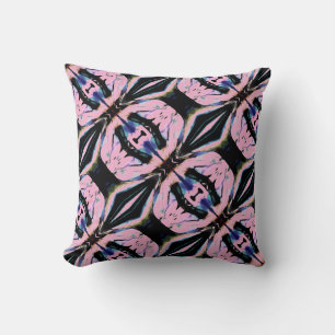 Black Navy Pink Yellow Slanted Floral Art Tiles Throw Pillow