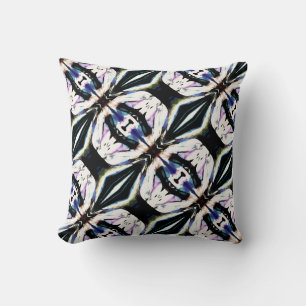 Black Navy Pink Yellow White Slanted Floral Tiles Throw Pillow