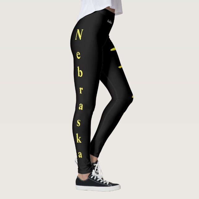 Black Nebraska State Goldenrod Flower Leggings (Right)