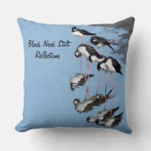 Black Neck Stilt Reflections Bird Throw Pillow