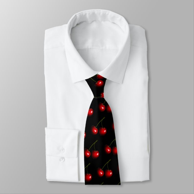 Black Neck Tie with Red Cherry or Choose Colour (Tied)