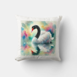 Black Necked Swan 230824AREF127 - Watercolor Throw Pillow