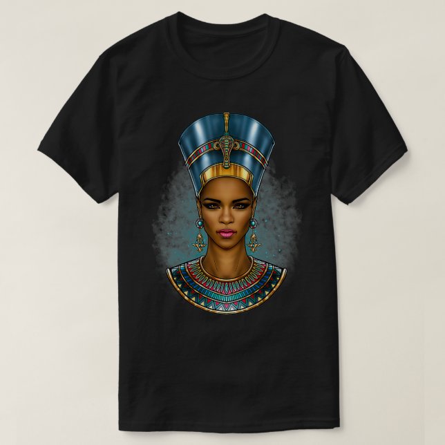 Black Nefertiti Melanin Queen Egyptian Women Black T-Shirt (Design Front)