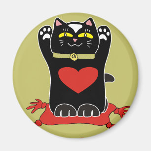 Black Neko with Hearts Magnet