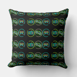 Black & Neon Gamer Throw Pillow