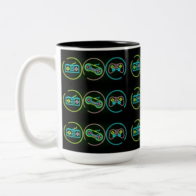 Black & Neon Gamer Two-Tone Coffee Mug (Left)