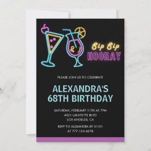 Black Neon Glow Cocktail Martini 68th birthday Invitation