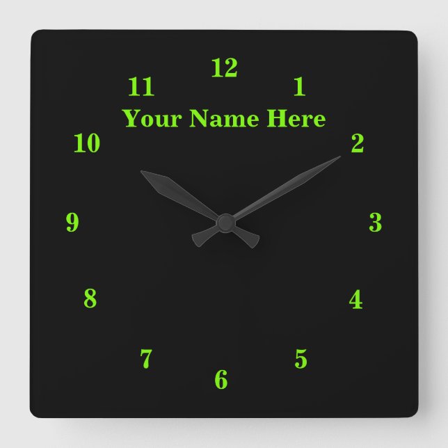 Black Neon Green Clock with Custom Text and Colors (Front)