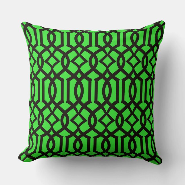 Black Neon Green Moroccan Trellis Decor Pillow (Front)