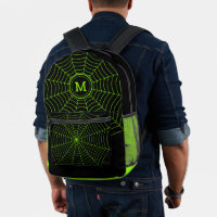 Black neon green spider web Halloween Monogram