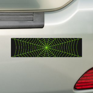 Black neon green spider web Halloween pattern Bumper Sticker