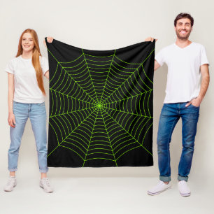Black neon green spider web Halloween pattern Fleece Blanket