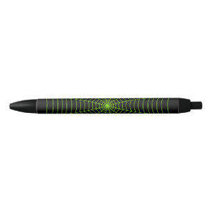 Black neon green spider web Halloween pattern Ink Pen