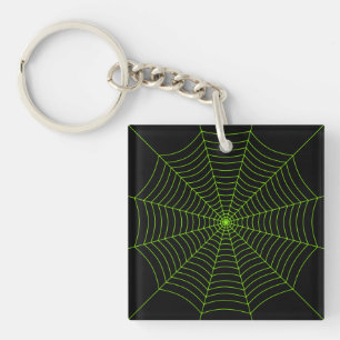 Black neon green spider web Halloween pattern Keychain