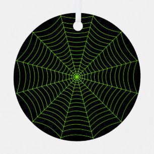 Black neon green spider web Halloween pattern Metal Ornament